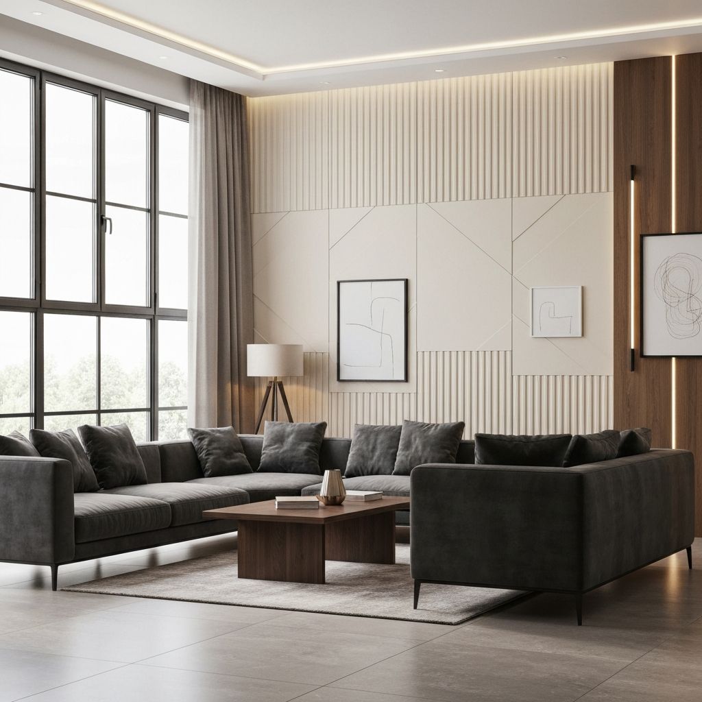 סלון יוקרתי עם חיפוי קיר MDF